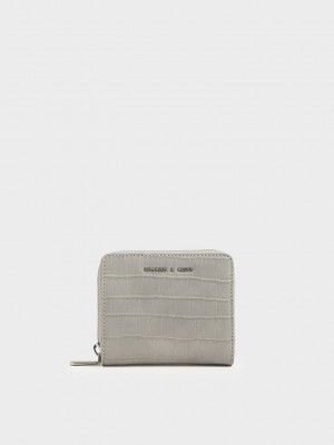 Charles & Keith Croc-Effect Small Zip-Around Wallet Hellgrau | EPTM21569