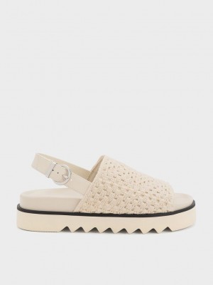 Charles & Keith Crochet & Leder Slingback Sandals Rosa | CGXS73641