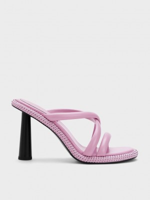 Charles & Keith Crossover Crystal-Embellished Mules Lila | YUVJ50614