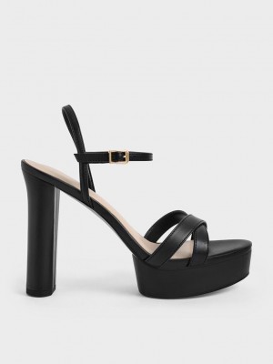 Charles & Keith Crossover Plattform Absatz Sandals Schwarz | YVBN87035