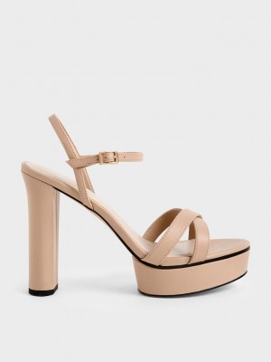 Charles & Keith Crossover Plattform Absatz Sandals Beige | GYLF80295