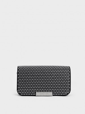 Charles & Keith Crystal-Embellished Chain Riemen Bag Schwarz | CAQH85379