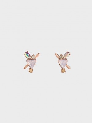 Charles & Keith Crystal-Embellished Earrings Rosa Gold | URHC81356