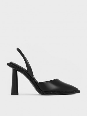 Charles & Keith Crystal-Embellished Pointed-Kappe Slingback Pumps Schwarz | XENO81537