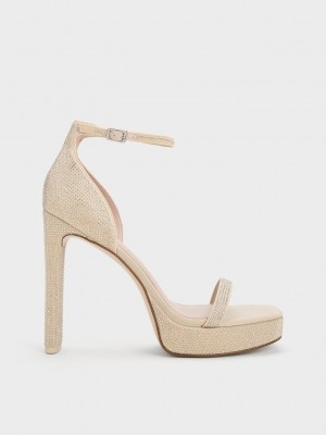 Charles & Keith Crystal Ankle-Riemen Plattform Sandals Beige | RSDZ31720
