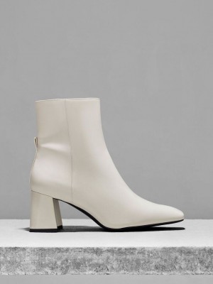 Charles & Keith Curved Block Heel Ankle Boots Rosa | IRMS19470
