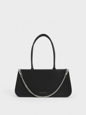 Charles & Keith Curved Handle Geometric Bag Schwarz | DWSC35802