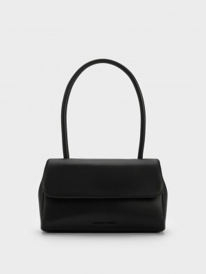 Charles & Keith Curved Handle Shoulder Bag Schwarz | MKQR56421