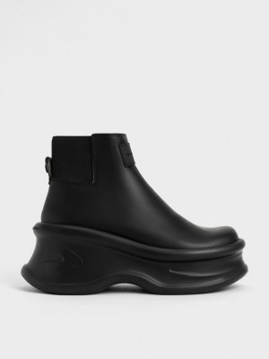 Charles & Keith Curved Plattform Ankle Boots Schwarz | MBZS39071