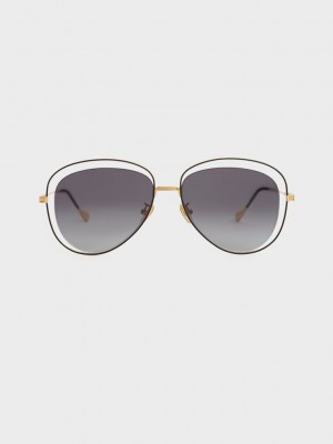 Charles & Keith Cut-Out Aviator Sunglasses Schwarz | KUYJ87493