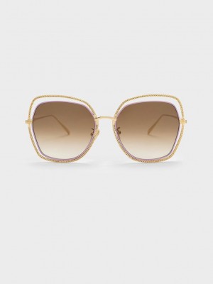 Charles & Keith Cut-Out Double-Frame Butterfly Sunglasses Lila | IYKG39504