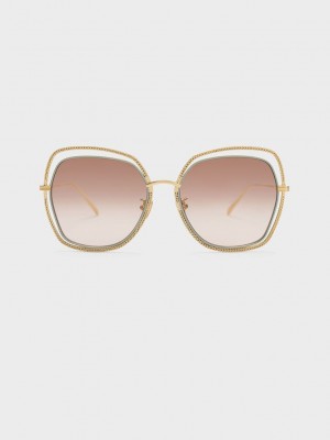 Charles & Keith Cut-Out Double-Frame Butterfly Sunglasses Mintfarben Grün | YDQM23918