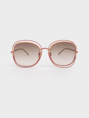 Charles & Keith Cut-Out Frame Metallic-Rimmed Butterfly Sunglasses Rosa | CKFM37215
