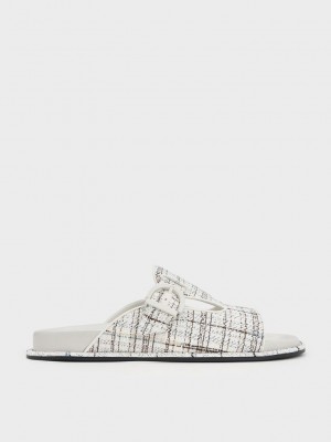Charles & Keith Cut-Out Tweed Buckled Slides Mehrfarbig | FNXV76213