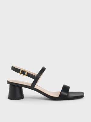 Charles & Keith Cylindrical Heel Back Riemen Sandals Schwarz | OIEV70294