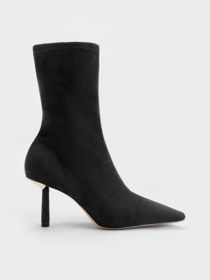 Charles & Keith Cylindrical Heel Textured Calf Boots Schwarz | HRWE04286