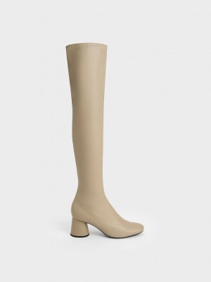 Charles & Keith Cylindrical Heel Thigh-High Boots Grau Braun | IVTG81625