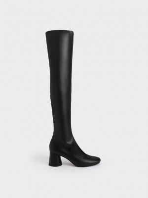 Charles & Keith Cylindrical Heel Thigh-High Boots Schwarz | FSGP93840