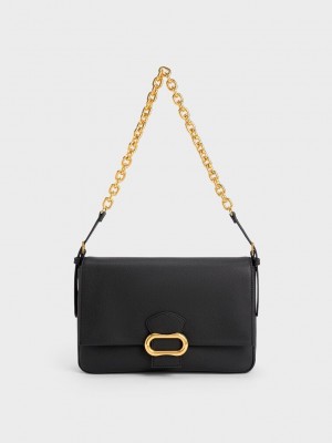 Charles & Keith Daki Belted Trapeze Bag Schwarz | LTZD08239