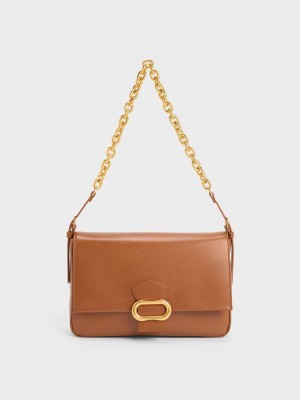 Charles & Keith Daki Belted Trapeze Bag Schokolade | EJUL08461