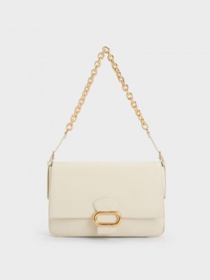 Charles & Keith Daki Belted Trapeze Bag Weiß | VFHS98712