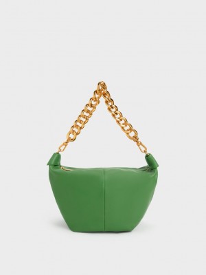 Charles & Keith Daki Chain Handle Hobo Bag Grün | RDOB93712