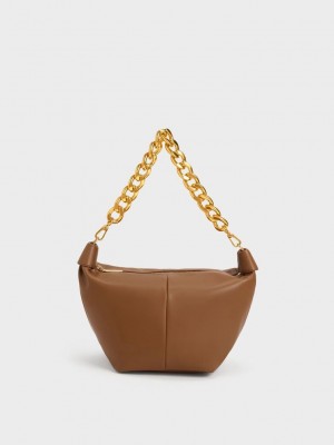Charles & Keith Daki Chain Handle Hobo Bag Schokolade | LUIQ14763
