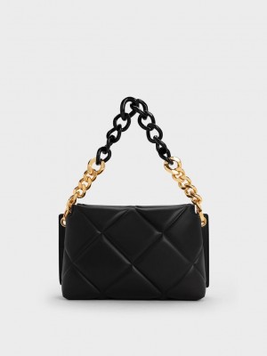 Charles & Keith Danika Chunky Chain Gepolstert Bag Schwarz | TAOD24195