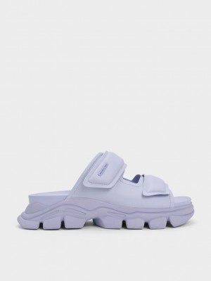 Charles & Keith Dash Double Riemen Slides Lila | LVKQ84531