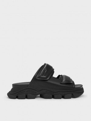 Charles & Keith Dash Double Riemen Slides Schwarz | COEF09431