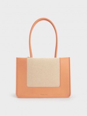 Charles & Keith Daylla Canvas Tote Bag Orange | GVTA59160