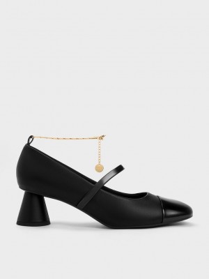 Charles & Keith Delicate Chain-Link Mary Jane Pumps Schwarz | ULFH42015