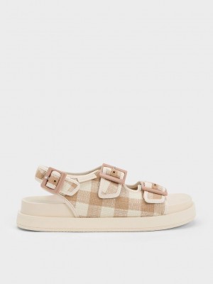 Charles & Keith Della Gingham Buckled Flatform Sandals Braun | GVTD61507