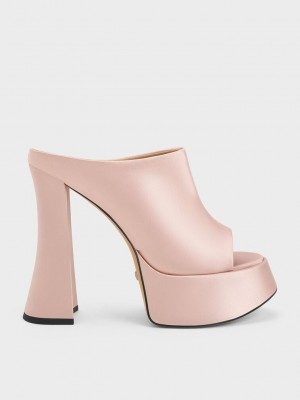 Charles & Keith Delphine Recycled Polyester Plattform Mules Beige | PHNM69780