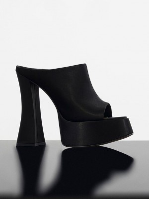 Charles & Keith Delphine Recycled Polyester Plattform Mules Schwarz | NIAE40576