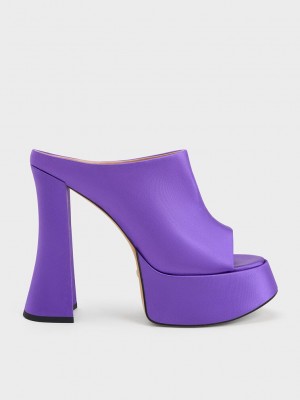 Charles & Keith Delphine Recycled Polyester Plattform Mules Lila | KMBP52981