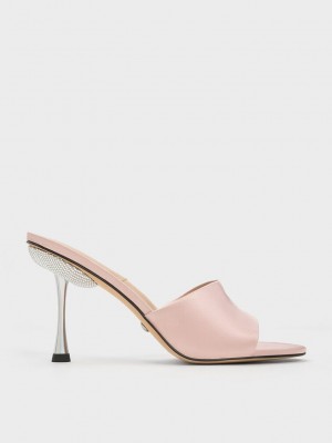Charles & Keith Demi Recycled Polyester Metallic Heel Mules Beige | TXOQ49381