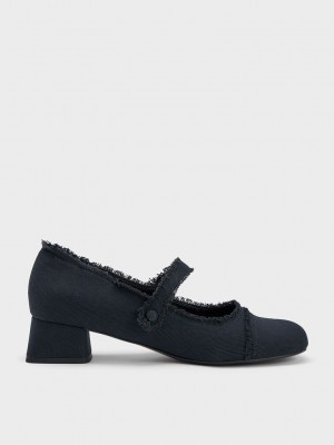 Charles & Keith Denim Block Heel Mary Janes Dunkelblau | FUPC73249