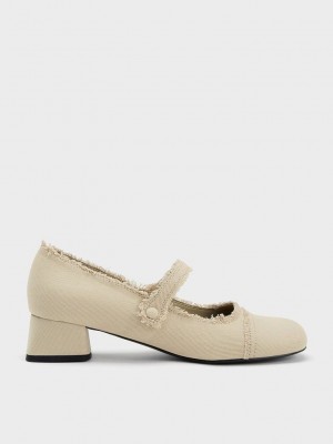 Charles & Keith Denim Block Heel Mary Janes Beige | DOQE86037