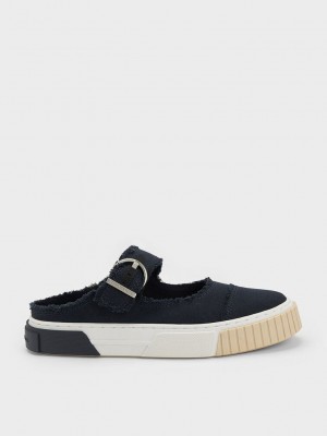 Charles & Keith Denim Buckled Slip-On Sneakers Dunkelblau | DVUT01493