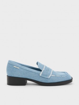 Charles & Keith Denim Cut-Out Penny Loafers Hellblau | XPEH46083