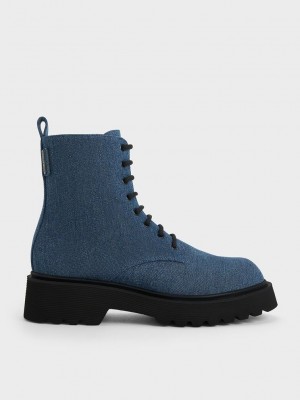 Charles & Keith Denim Spitze-Up Ankle Boots Blau | ILRB27450