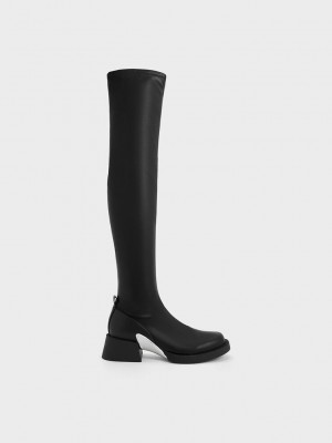 Charles & Keith Devon Metallic-Accent Thigh-High Boots Schwarz | FJXH07564