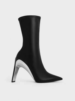 Charles & Keith Devon Metallic Blade-Heel Ankle Boots Schwarz | QDKR75014