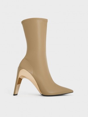 Charles & Keith Devon Metallic Blade-Heel Ankle Boots Grau Braun | LRWM09123