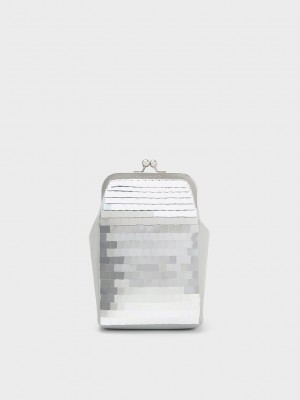 Charles & Keith Disc-Embellished Chain Handle Pouch Silber | QPIS83476