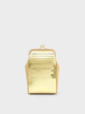 Charles & Keith Disc-Embellished Chain Handle Pouch Gold | PTIL45169