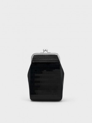 Charles & Keith Disc-Embellished Chain Handle Pouch Schwarz | AIPB40753