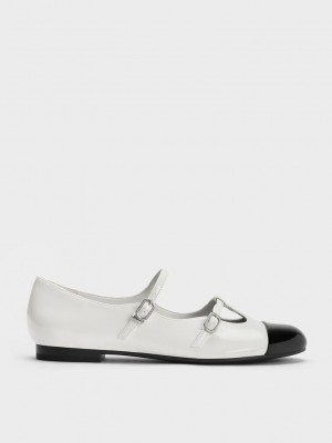 Charles & Keith Double-Riemen T-Bar Mary Janes Weiß | KGZA50163