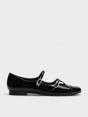 Charles & Keith Double-Riemen T-Bar Mary Janes Schwarz | GRQK29305